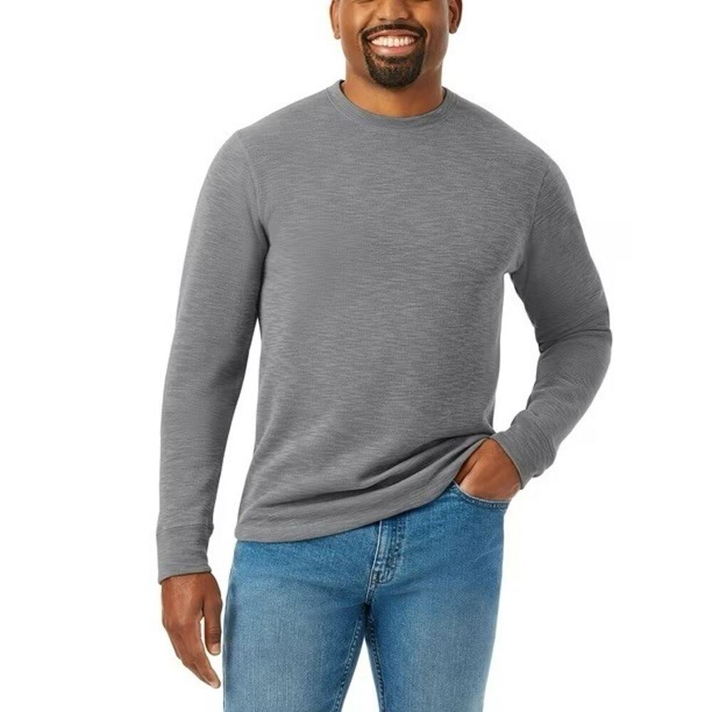 Member's Mark Men Double Knit Crewneck Long Sleeve Relaxed Grey Flannel XXL